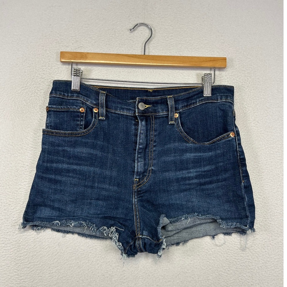 Levi's Raw Hem Denim Shorts Womens W30 Dark Blue High Rise Cut Offs